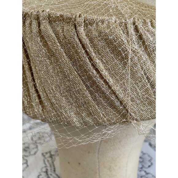 Vintage 1960s Gold Metallic Cloche Hat With Rhinestone Brooch Netting main image 10